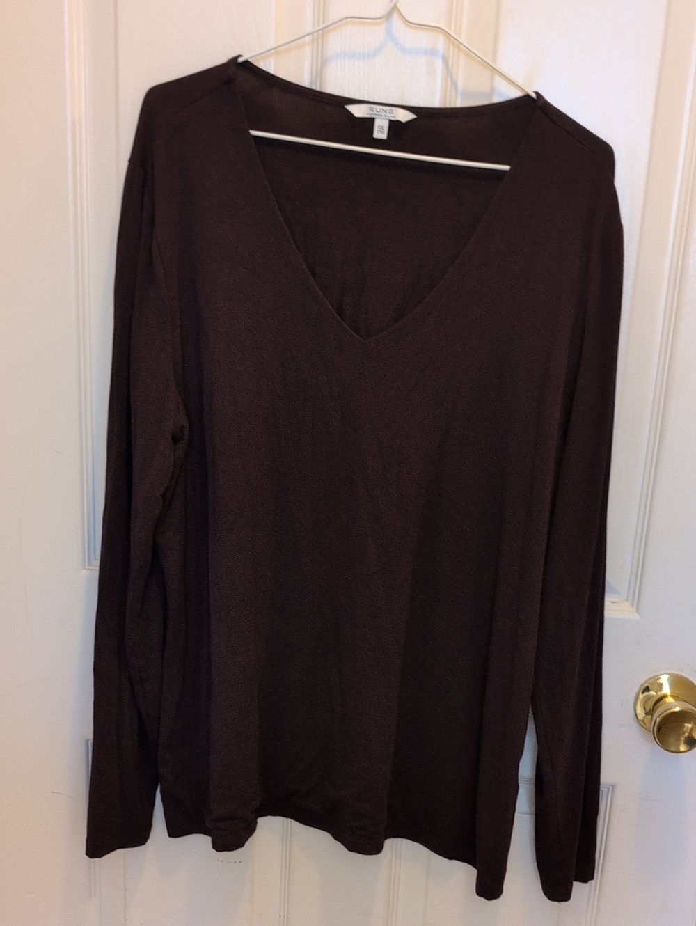 Sung V-Neck Long Sleeve Top in burgundy